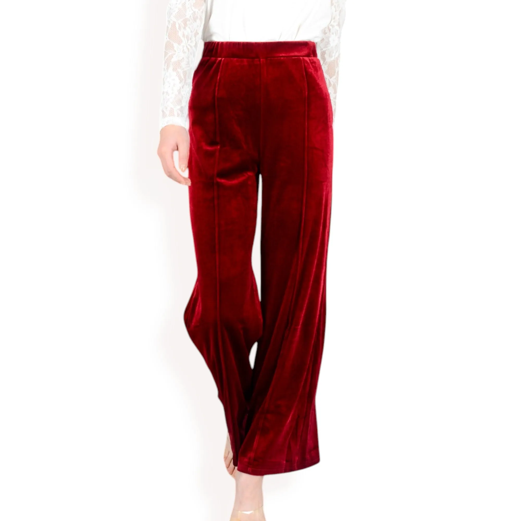 Anna-Kaci Women's High Waist Wide Leg Velvet Pants with Soft Textured Finish