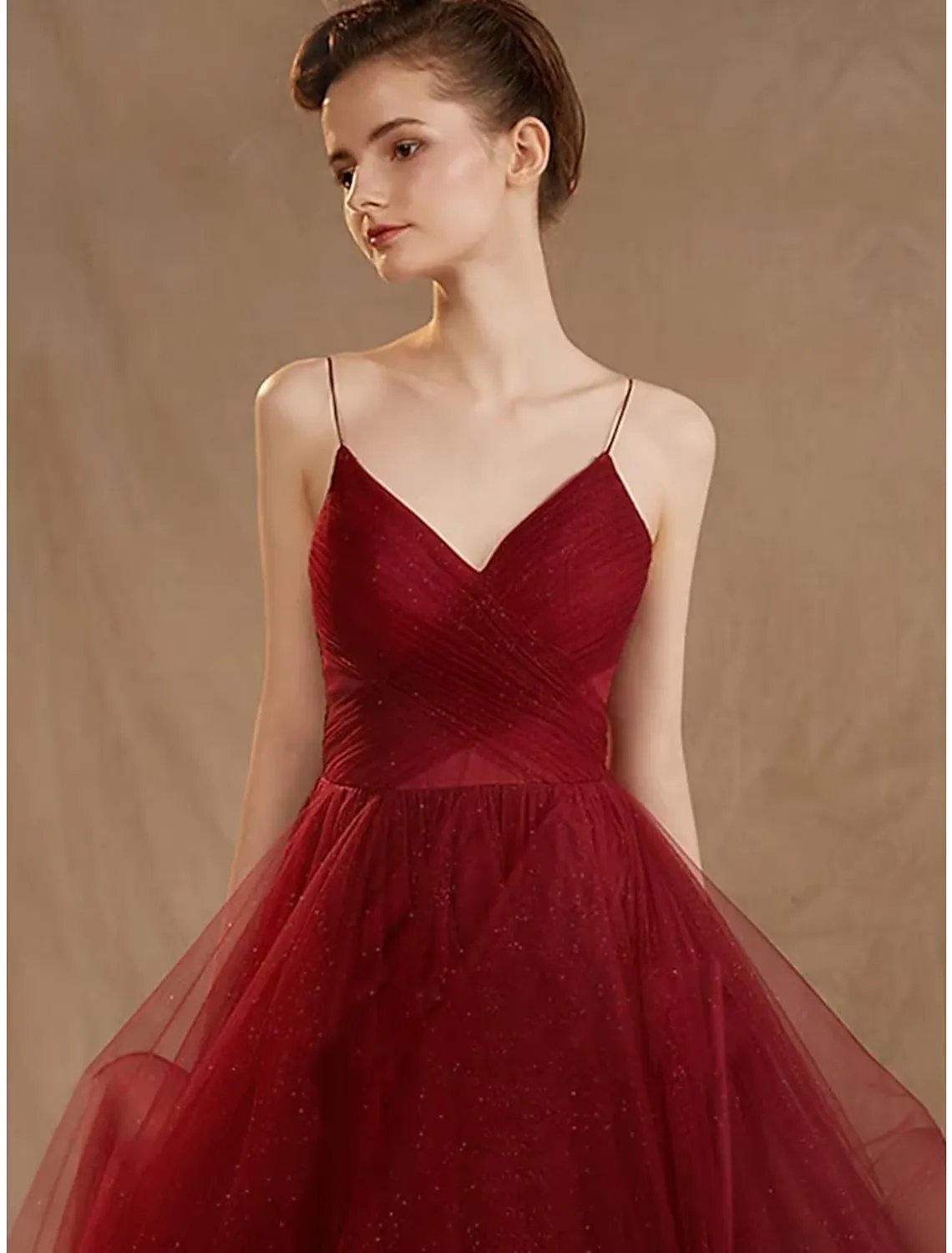 Ball Gown Evening Gown Elegant Dress Party Wear Floor Length Sleeveless V Neck Tulle V Back with Sequin Ruffles