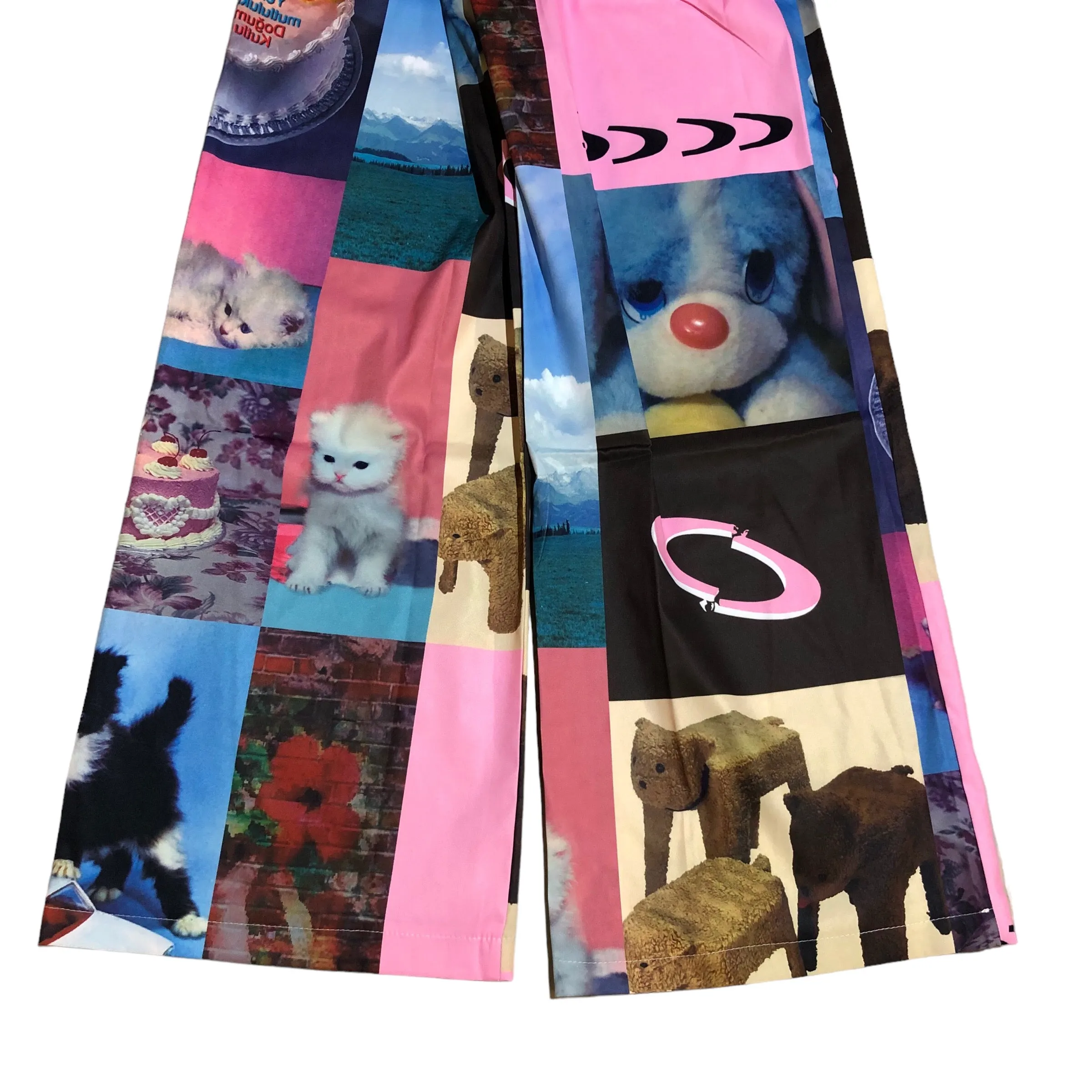 Birthday Cat Print Wide Leg Pants