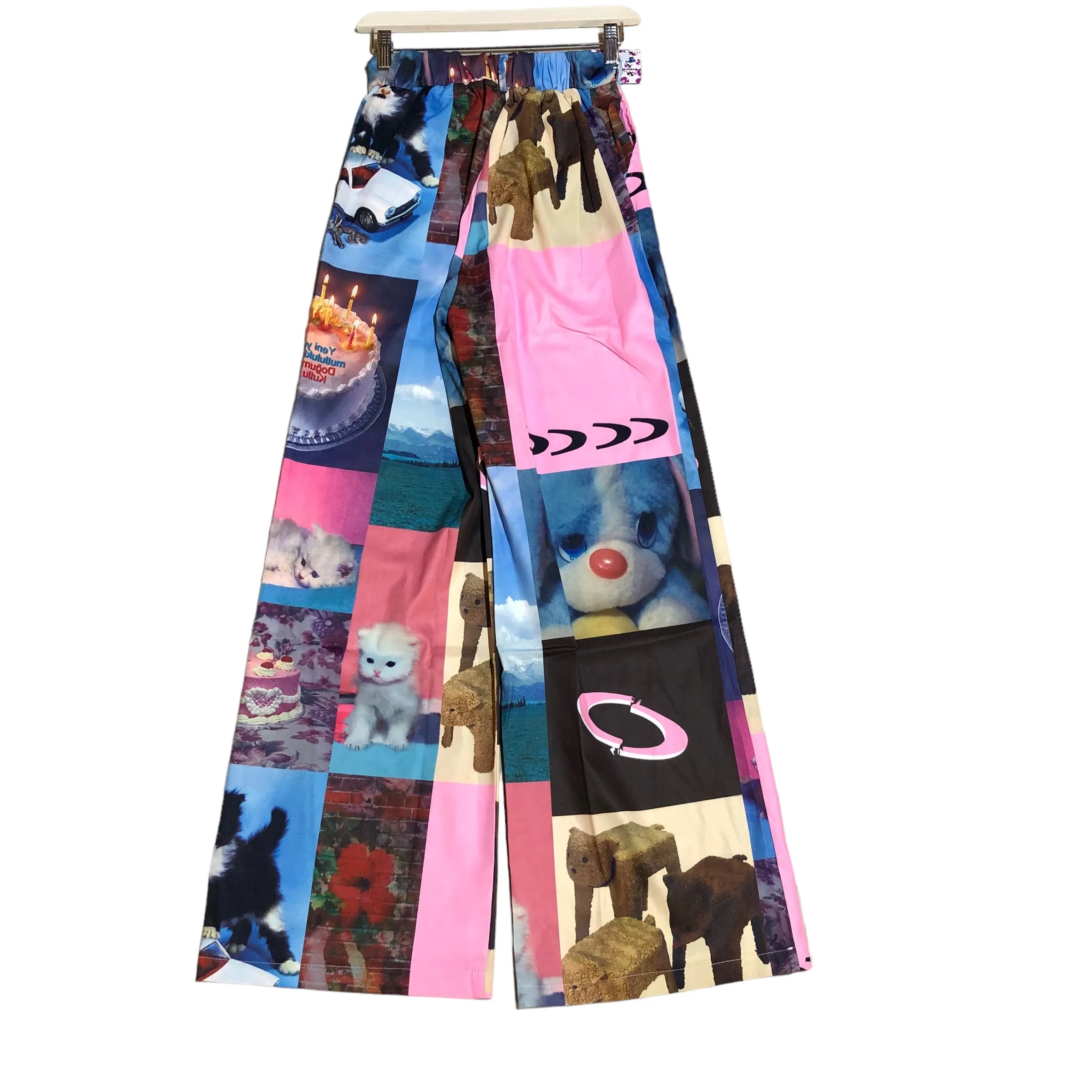 Birthday Cat Print Wide Leg Pants