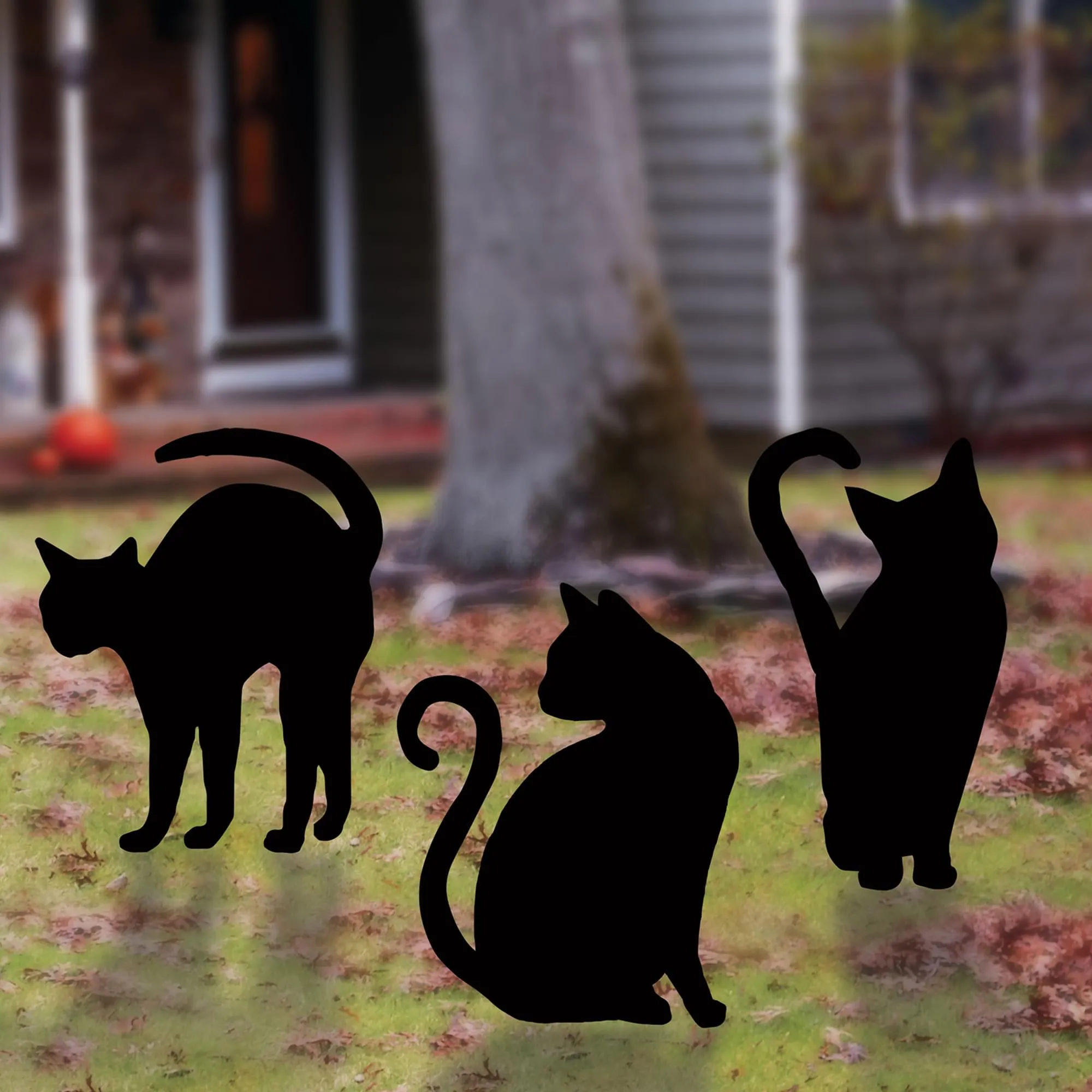 Black Cat Silhouettes Halloween Yard Décor | 3-Pack