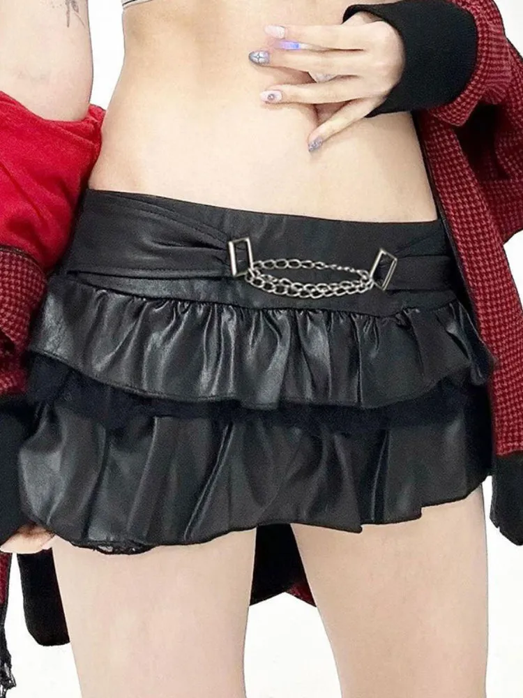 Black Metal Chain PU Leather Skirt