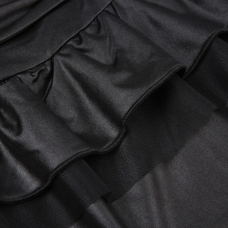 Black Metal Chain PU Leather Skirt