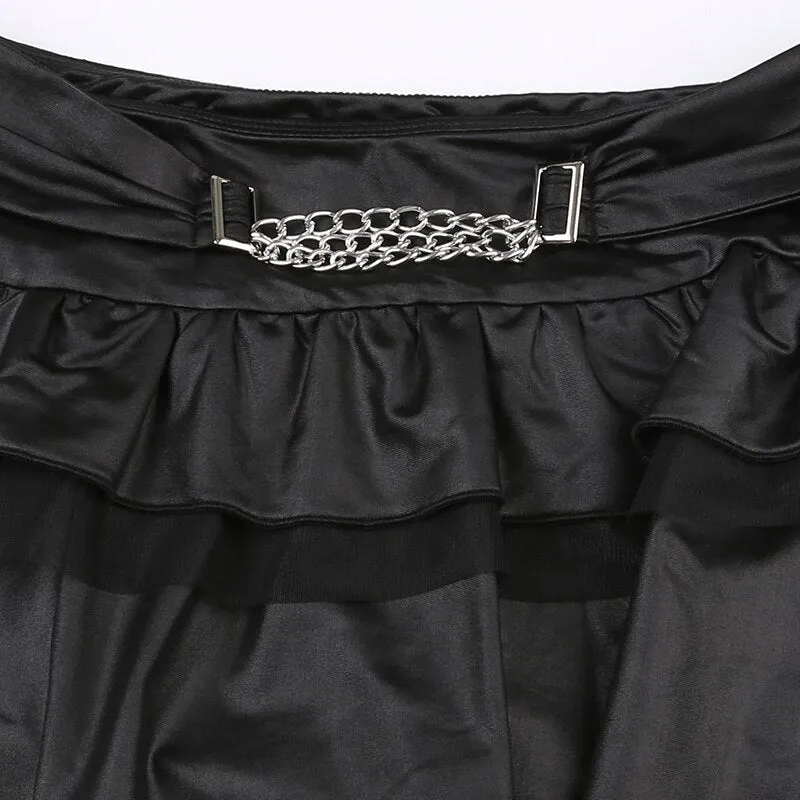 Black Metal Chain PU Leather Skirt