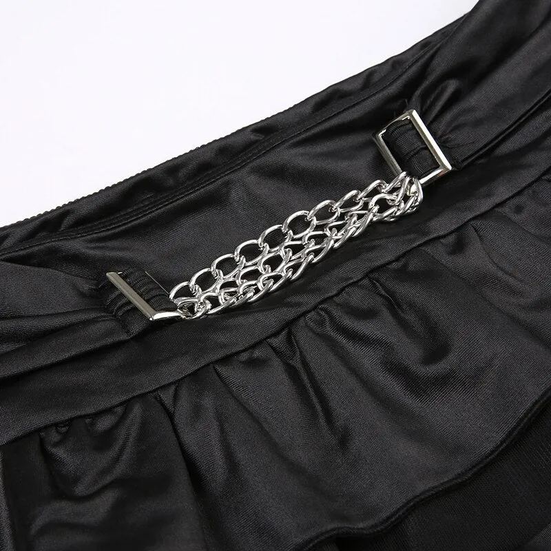 Black Metal Chain PU Leather Skirt