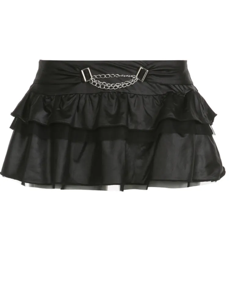 Black Metal Chain PU Leather Skirt