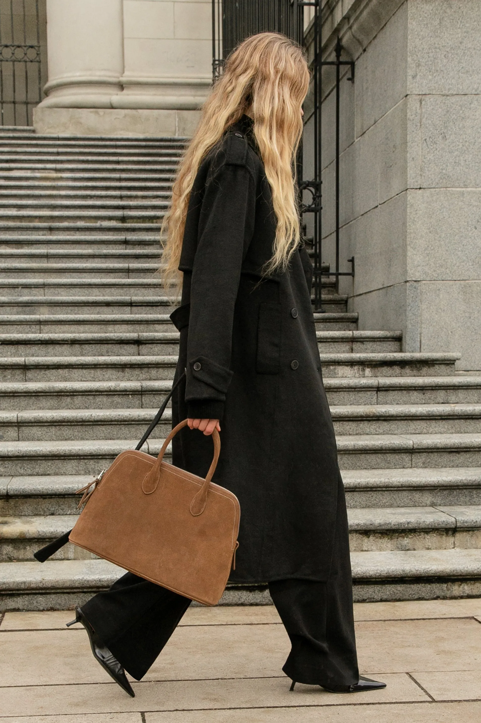 BRUSHED WOOL-BLEND BELTED COAT