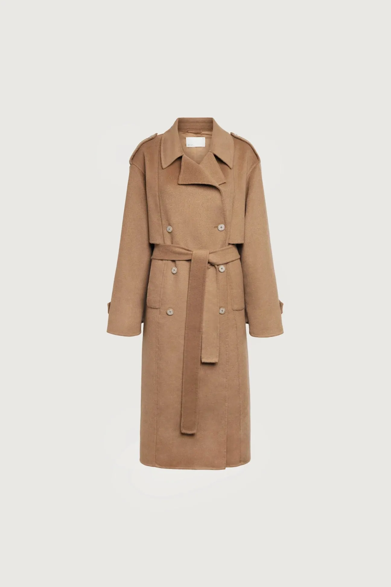 BRUSHED WOOL-BLEND BELTED COAT