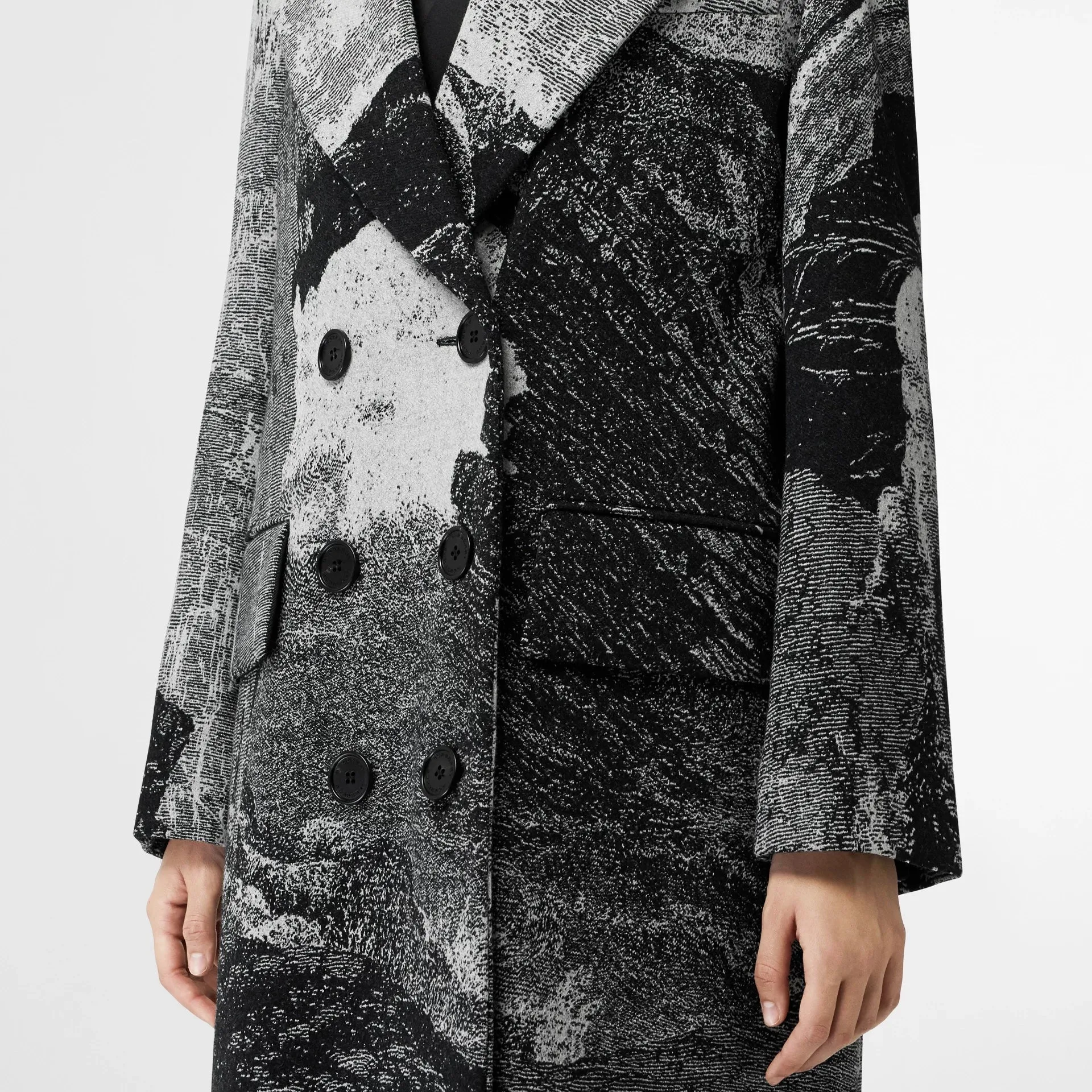 BURBERRY DREAMSCAPE WOOL JACQUARD DOUBLE BREASTED COAT