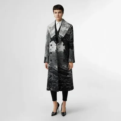 BURBERRY DREAMSCAPE WOOL JACQUARD DOUBLE BREASTED COAT