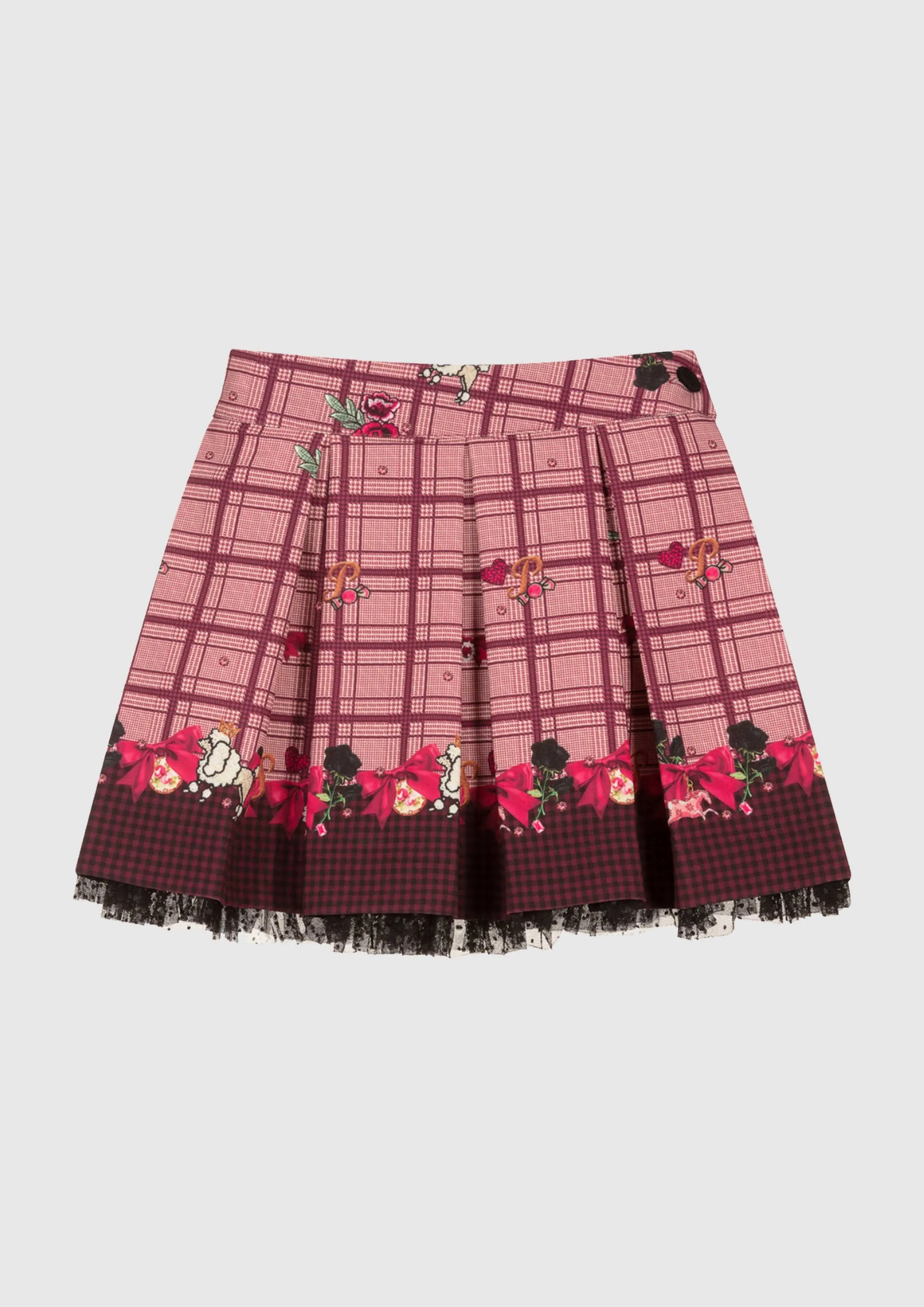 Burgundy Pink Check Skirt