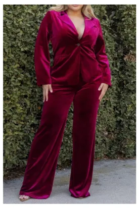 Burgundy Velvet  Curvy Dress Pant