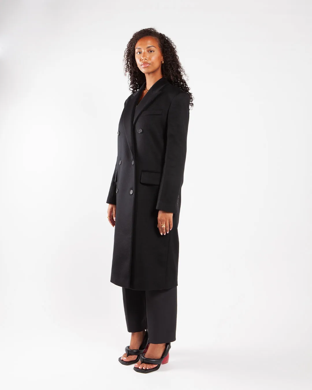 Calvin Klein Melton Wool Double Breasted Coat Black