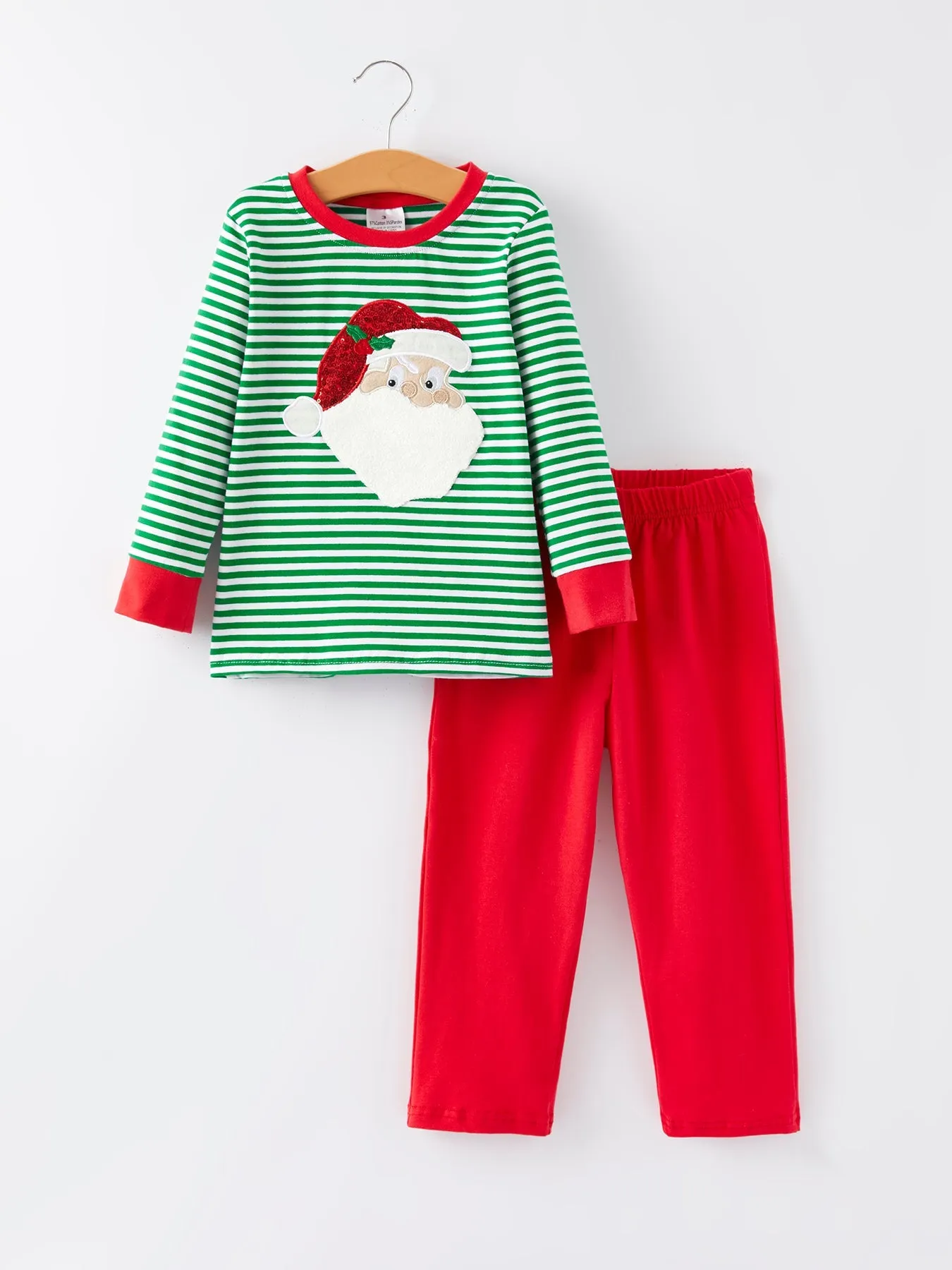 Christmas Santa Applique Striped Boys Outfit Set