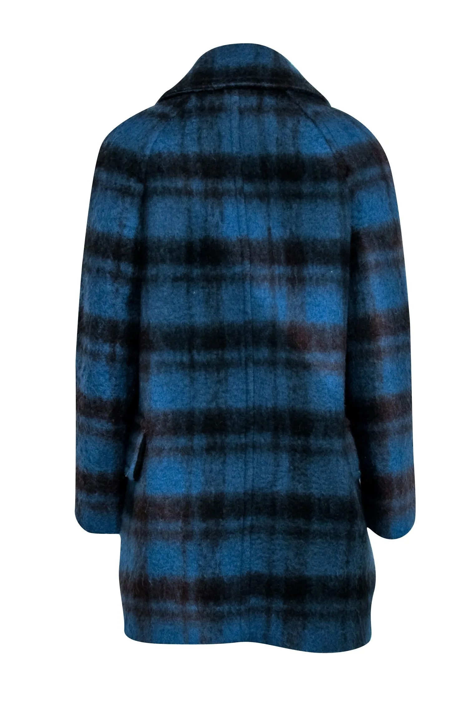 Coach - Blue & Black Plaid Wool Blend Coat Sz S