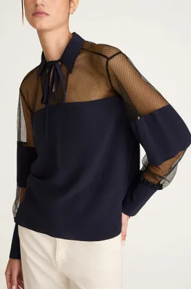 Crepe de Chine and Lace Popover Blouse