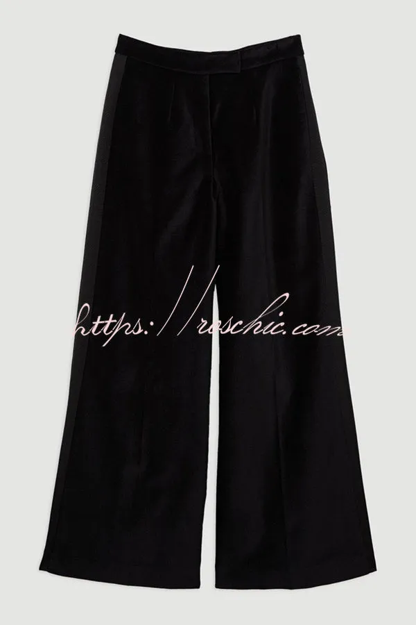 Cue The Cocktails Velvet Grosgrain Detail Pocketed Wide Leg Pants