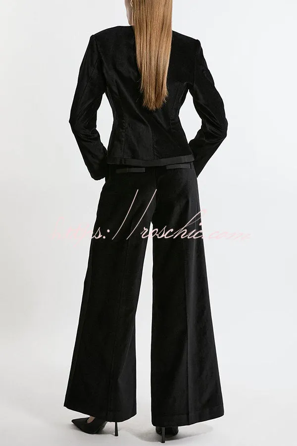 Cue The Cocktails Velvet Grosgrain Detail Pocketed Wide Leg Pants