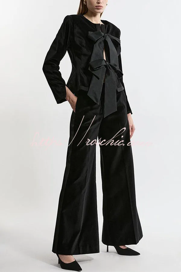 Cue The Cocktails Velvet Grosgrain Detail Pocketed Wide Leg Pants