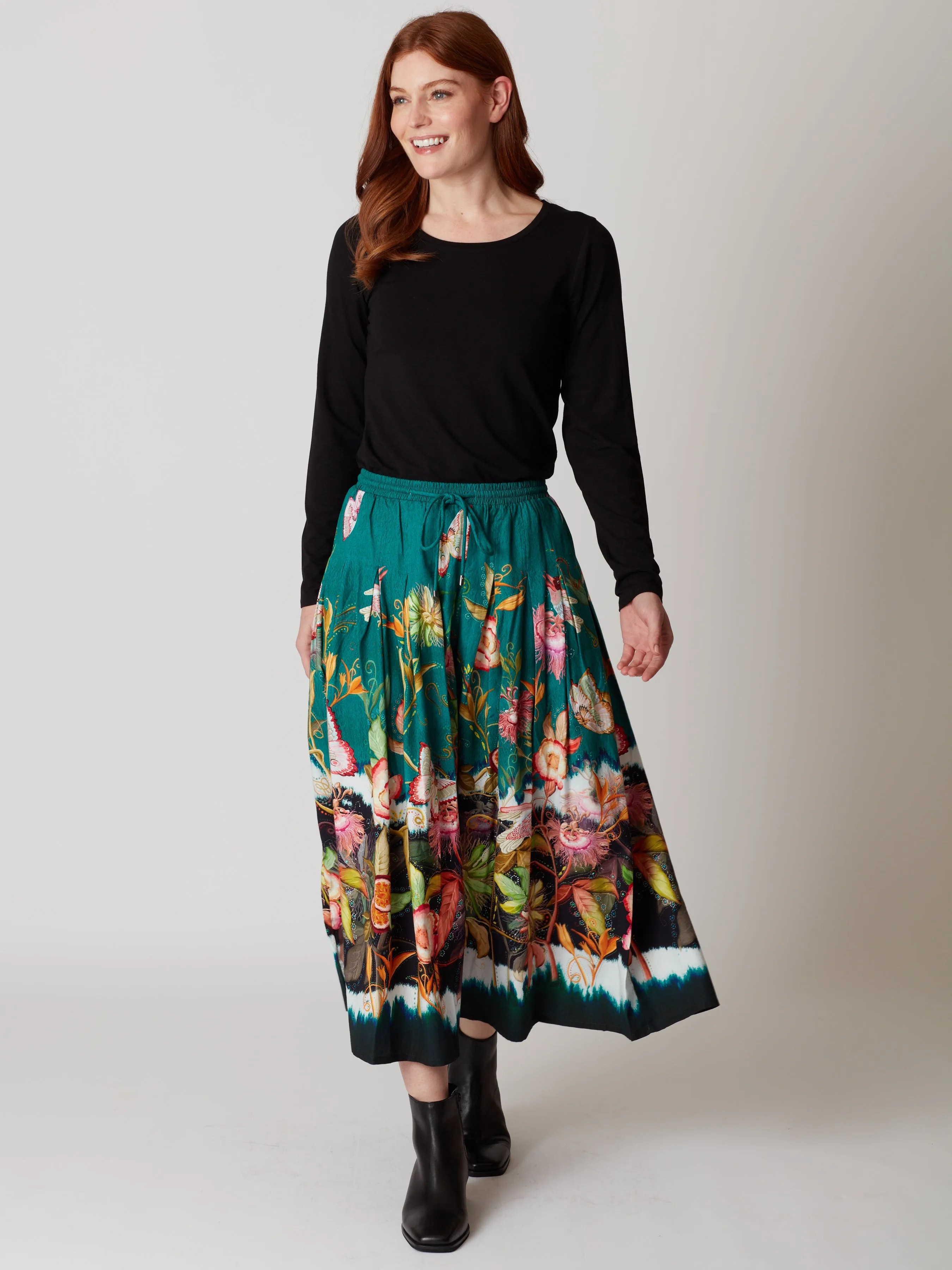 Demi Printed Pleated Knee Length Skirt