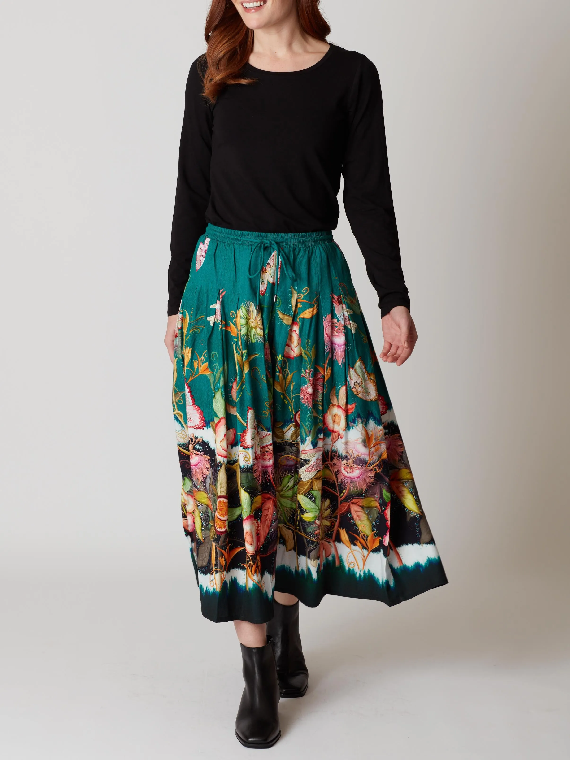 Demi Printed Pleated Knee Length Skirt