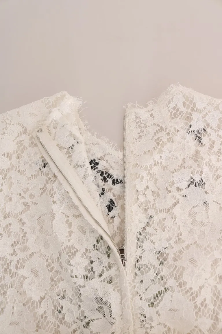 Dolce & Gabbana Elegant White Lace Embellished Mini Blouse