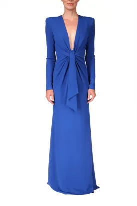 Draped Floor-Length Gown - Cobalt