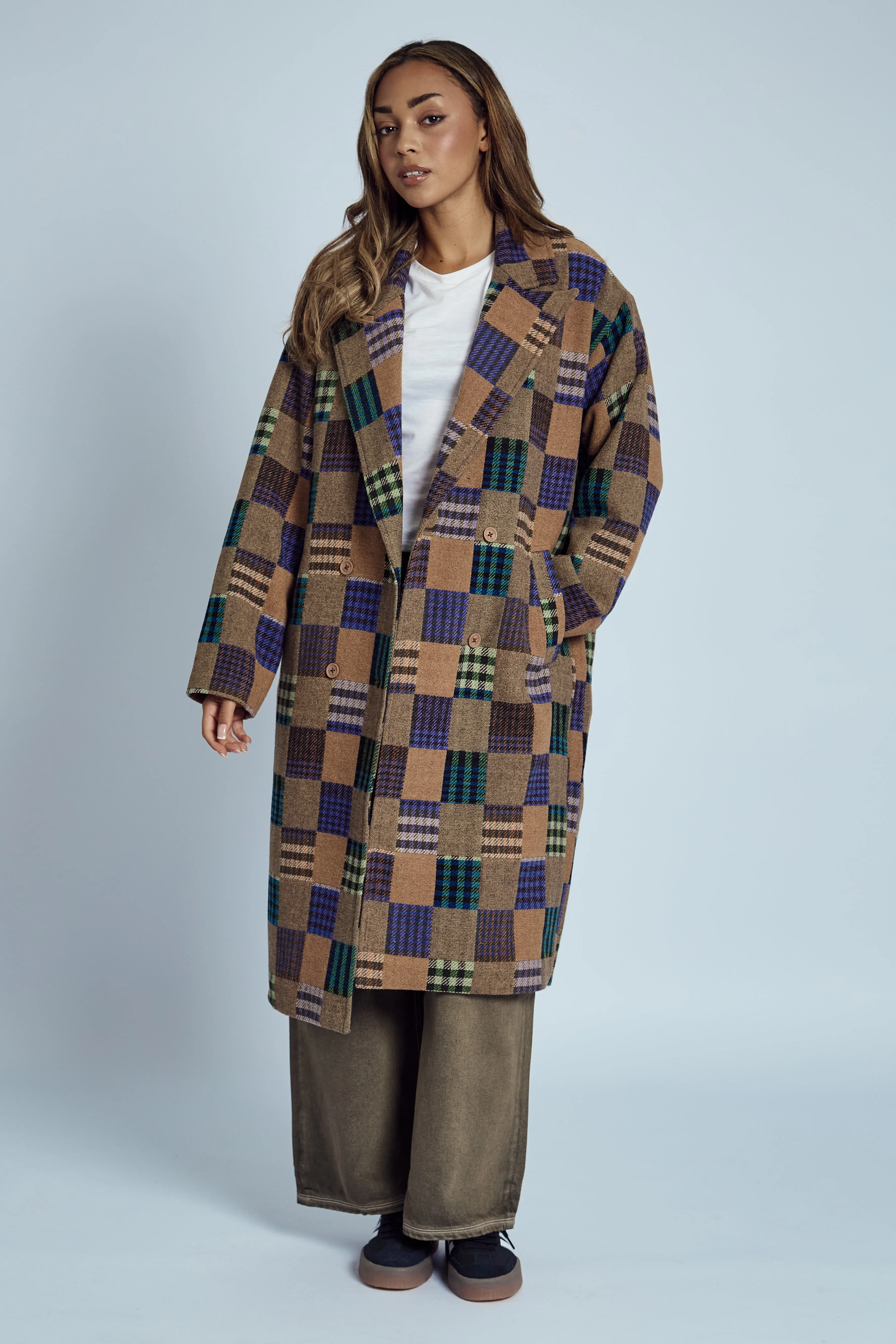 EMRYS PATCHWORK LONG-LINE COAT