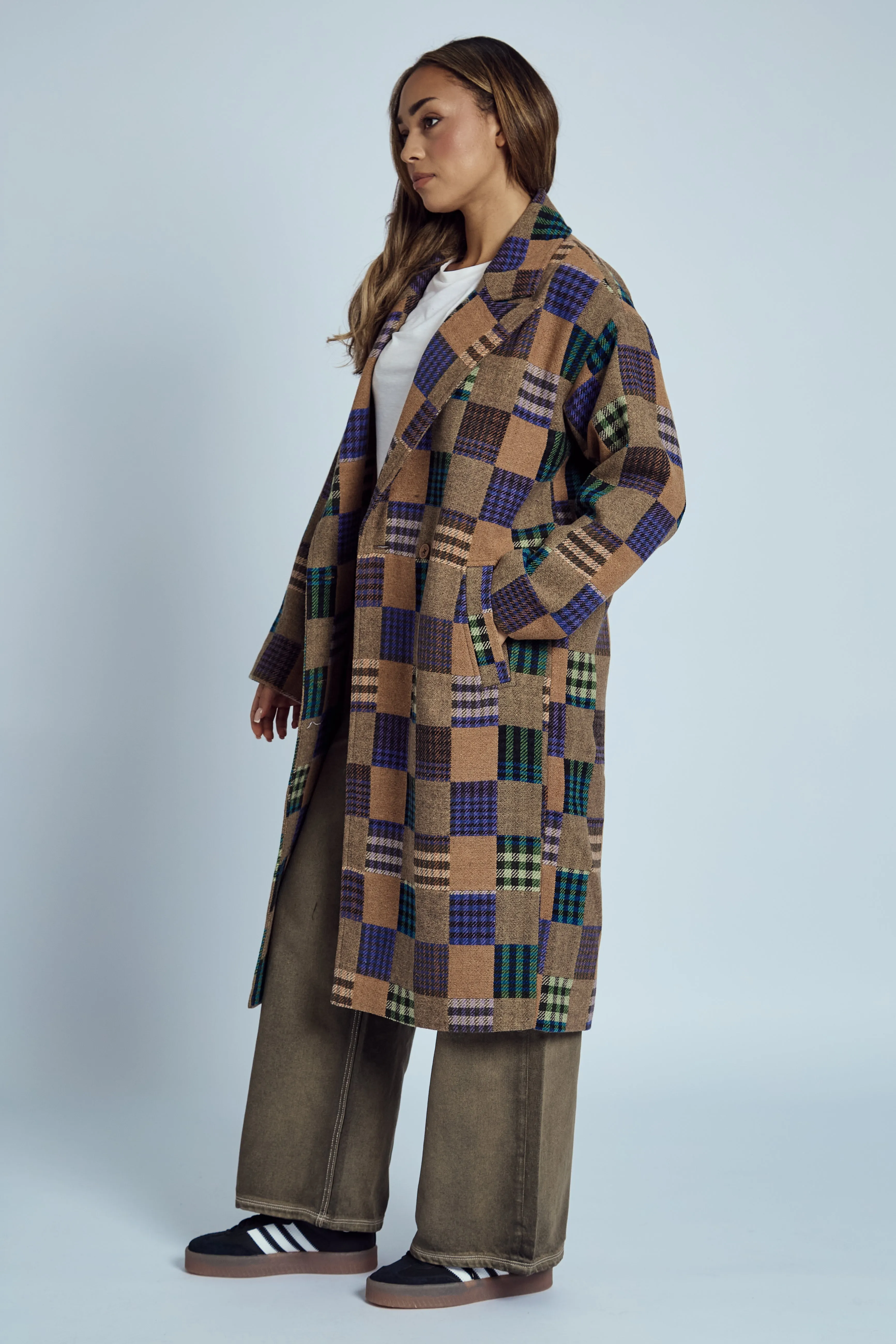 EMRYS PATCHWORK LONG-LINE COAT