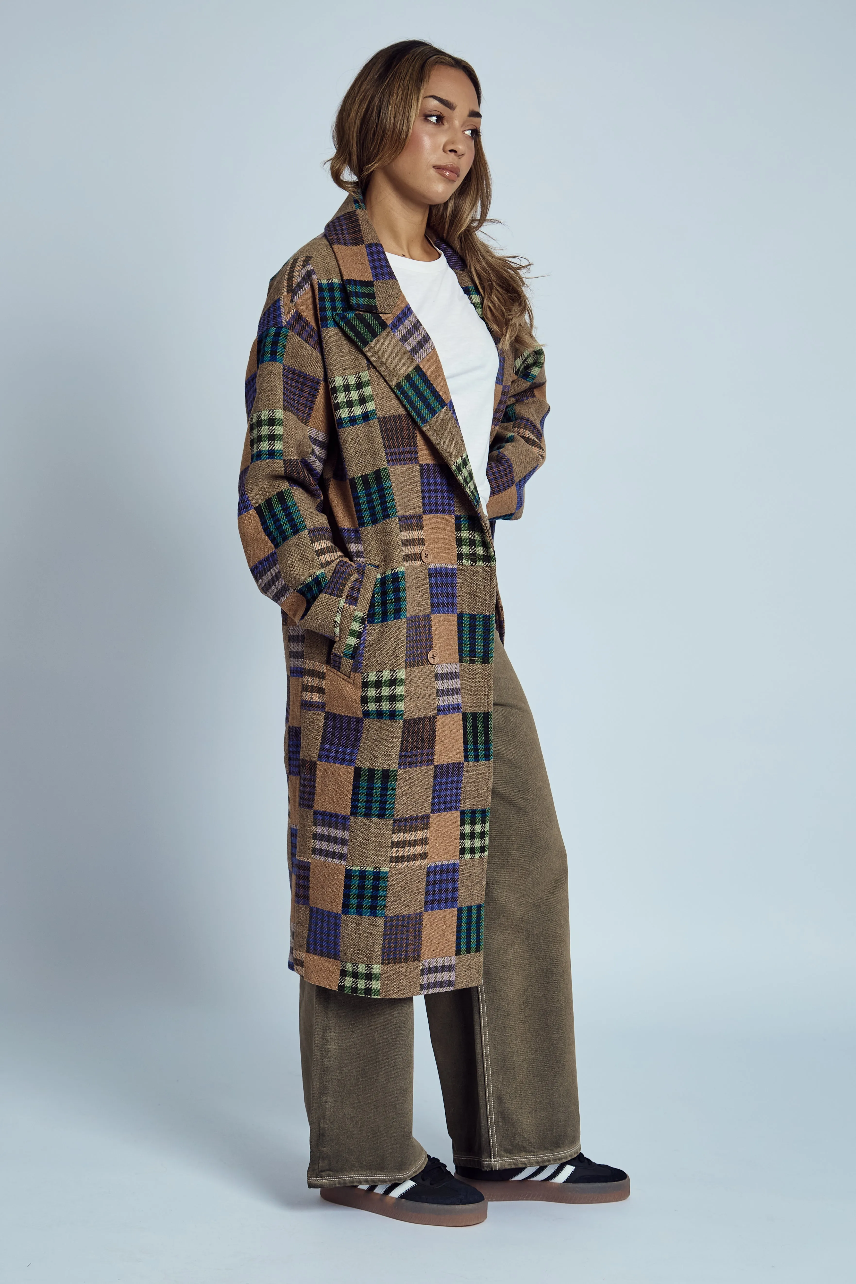 EMRYS PATCHWORK LONG-LINE COAT