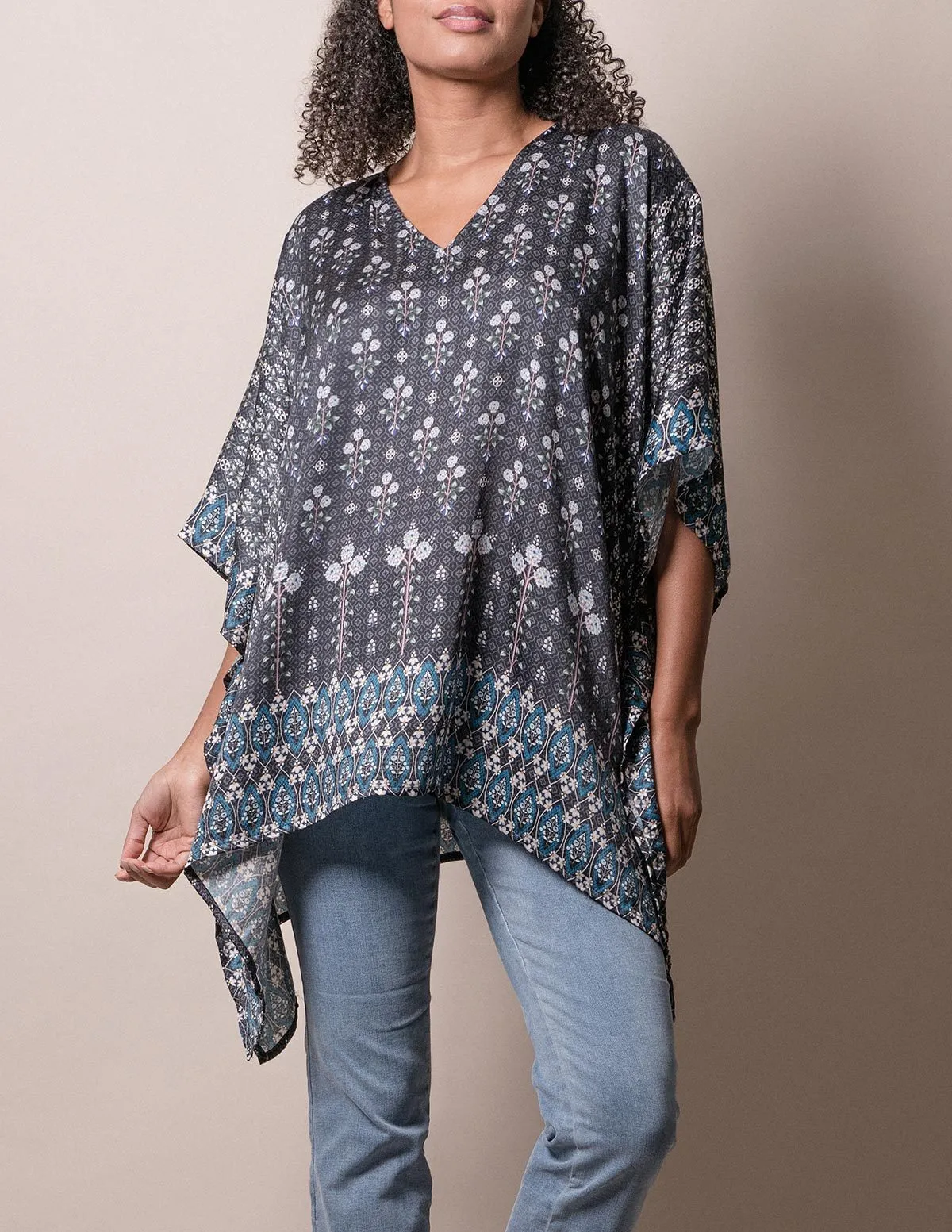 Fair Trade Flowy Tunic - Black Floral