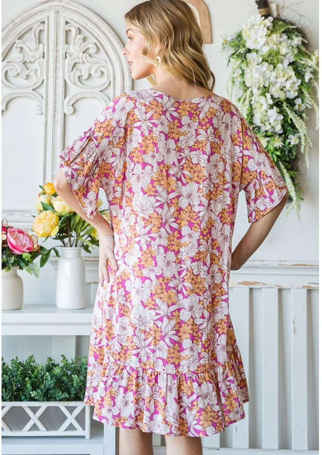 Flattering Floral Tunic Dress Made in USA