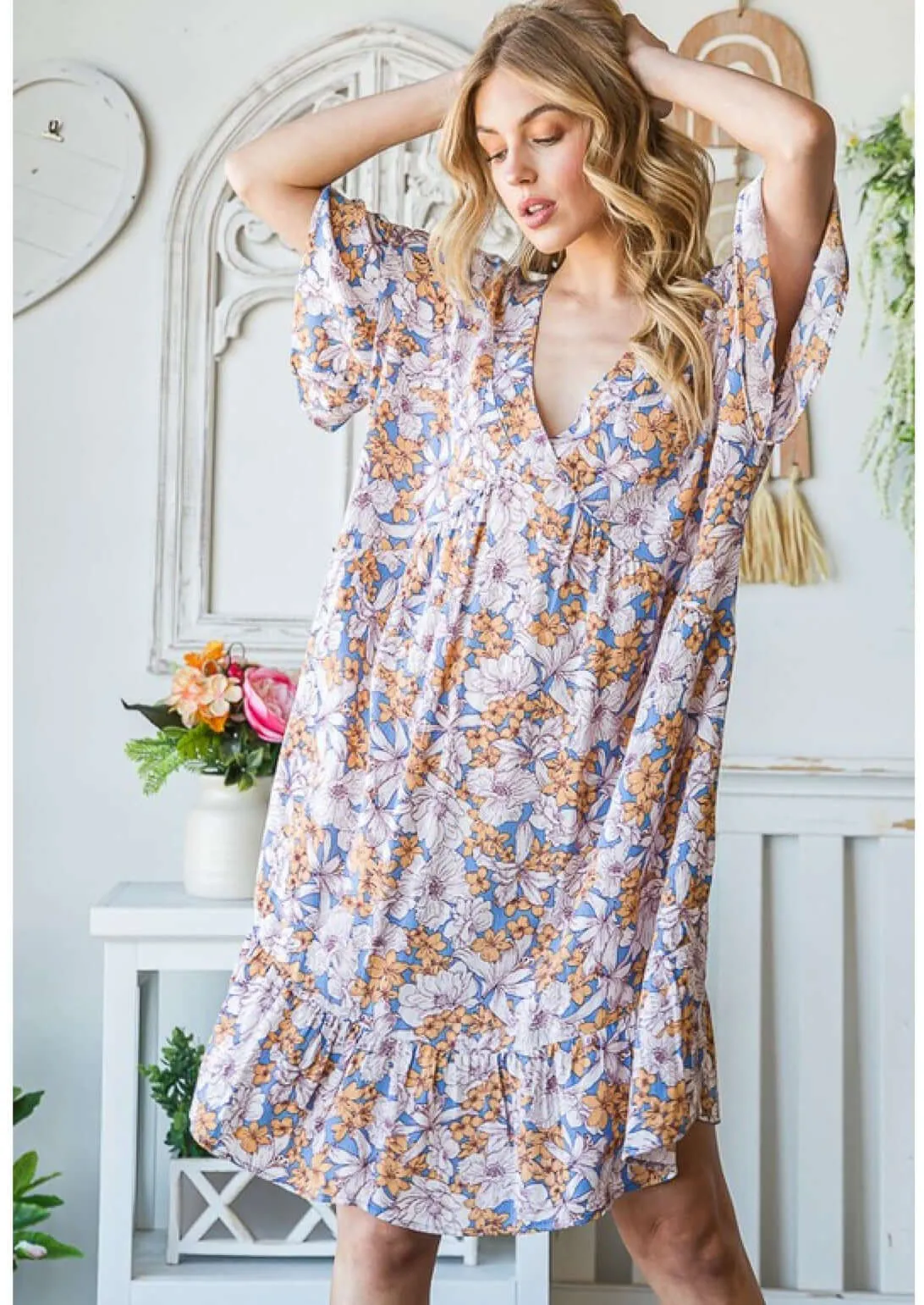 Flattering Floral Tunic Dress Made in USA