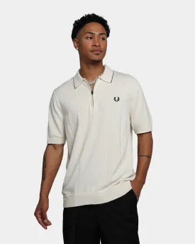 Fred Perry Cable Zip Neck Knitted Polo Shirt Ecru