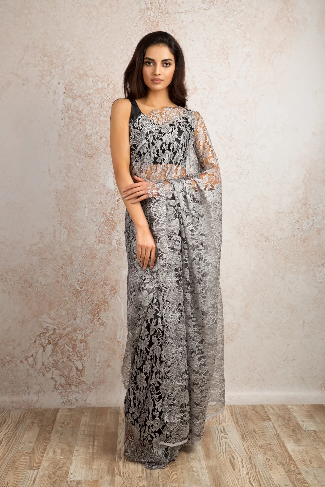 French Chantilly Lace Saree 21778G_2