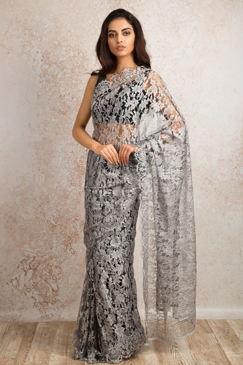 French Chantilly Lace Saree 21778G_2