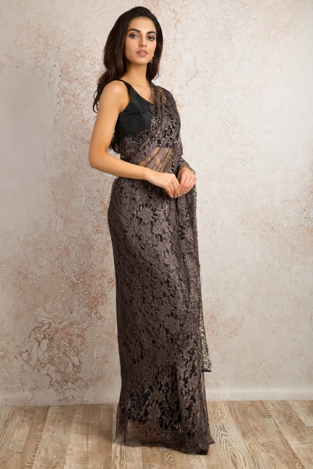 French Chantilly Lace Saree 21778G_3