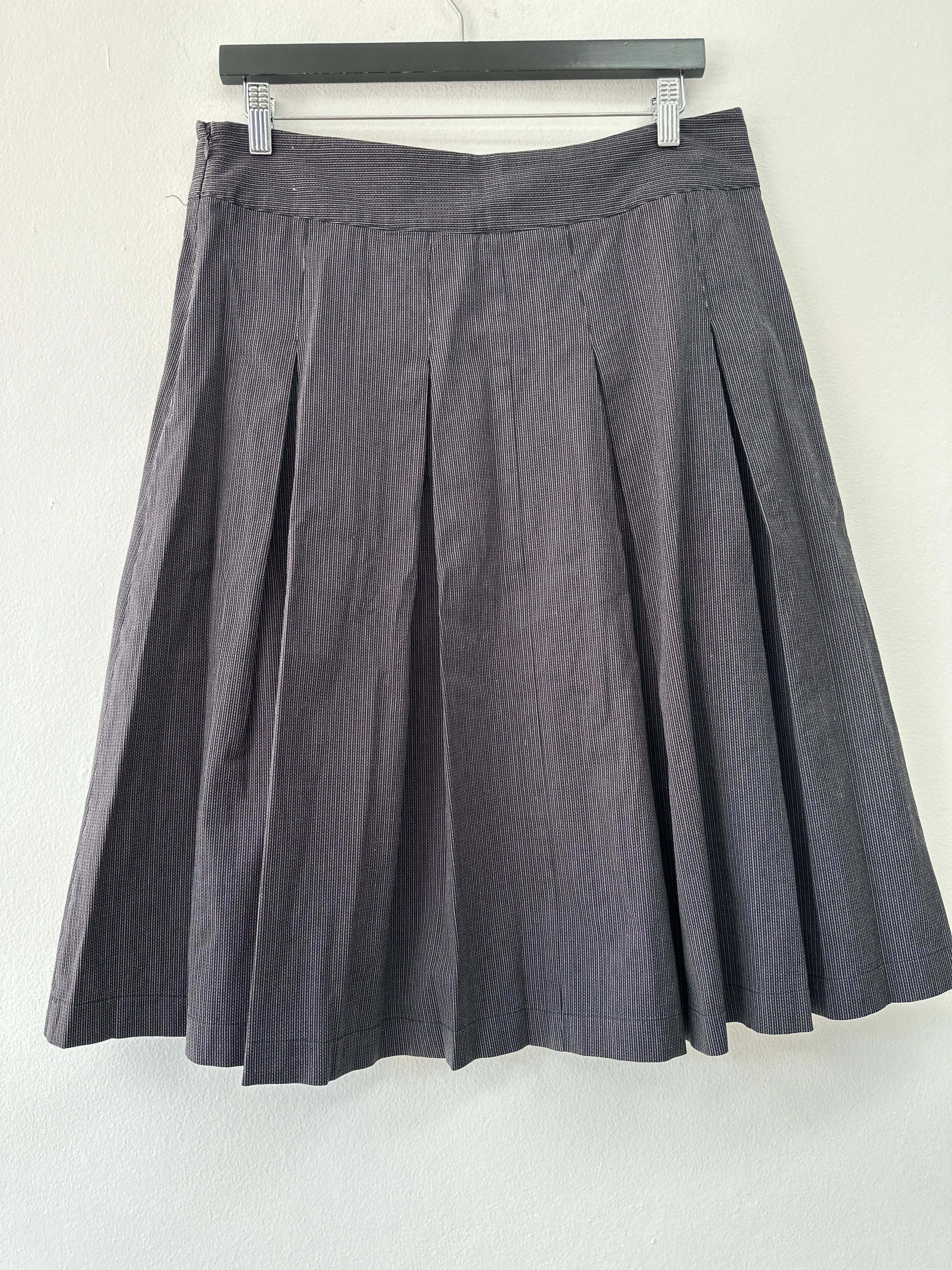 Grey Pin Striped Pleated Skirt