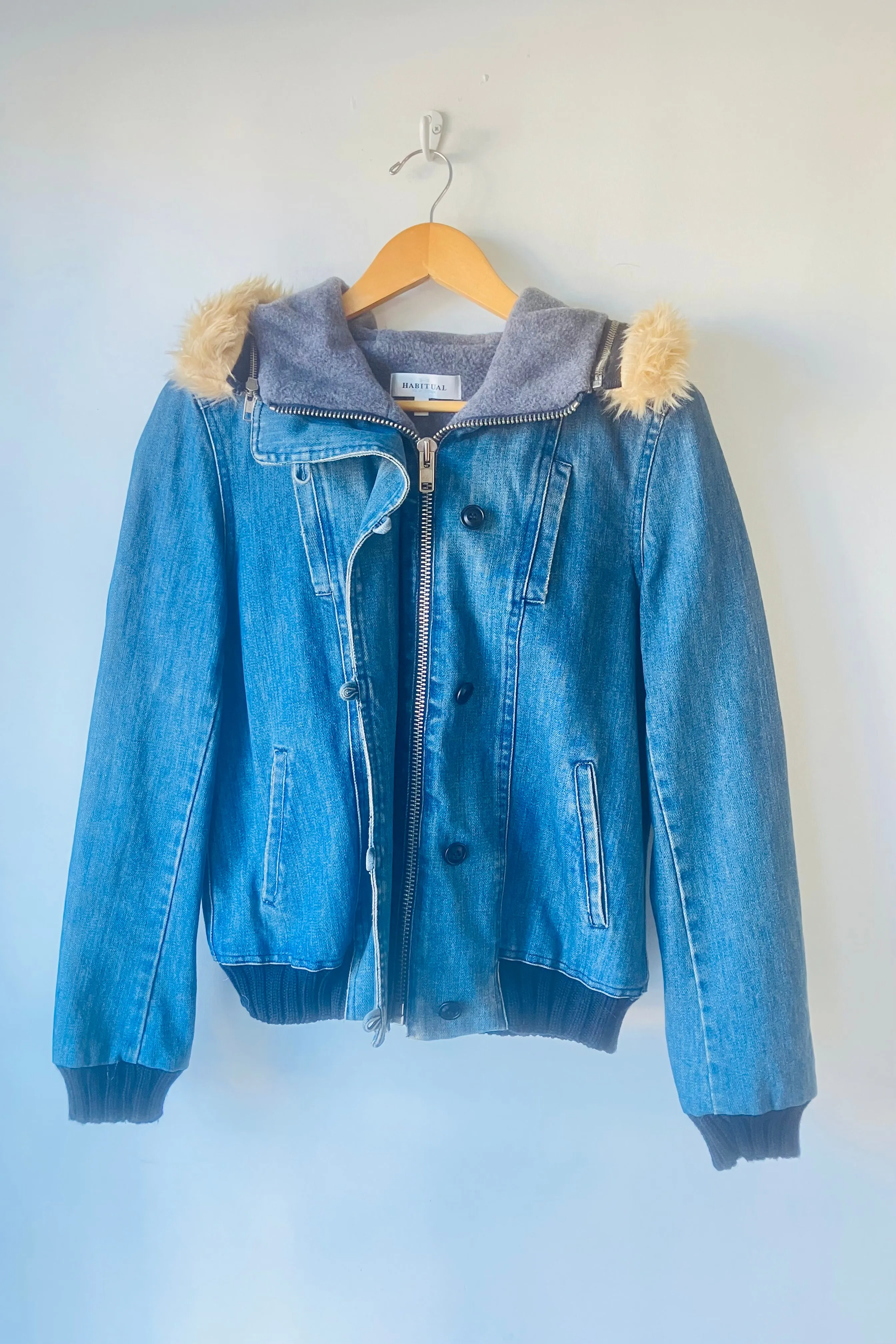 Habitual Lined Denim Jacket w/ Faux Fur Hood