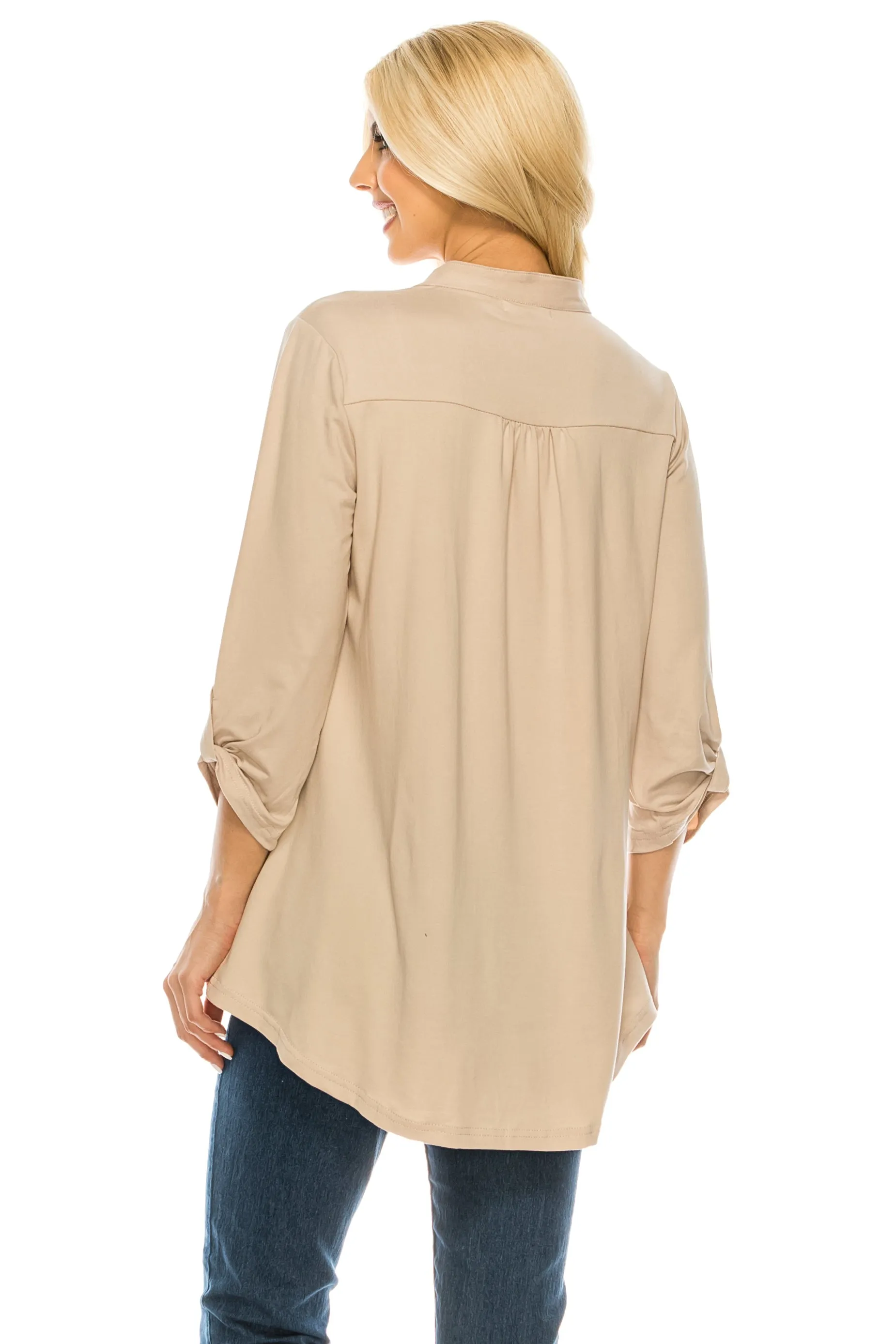 Haute Edition Women's 3/4 Sleeve Tunic Tops S-3X Solid. Plus size available.