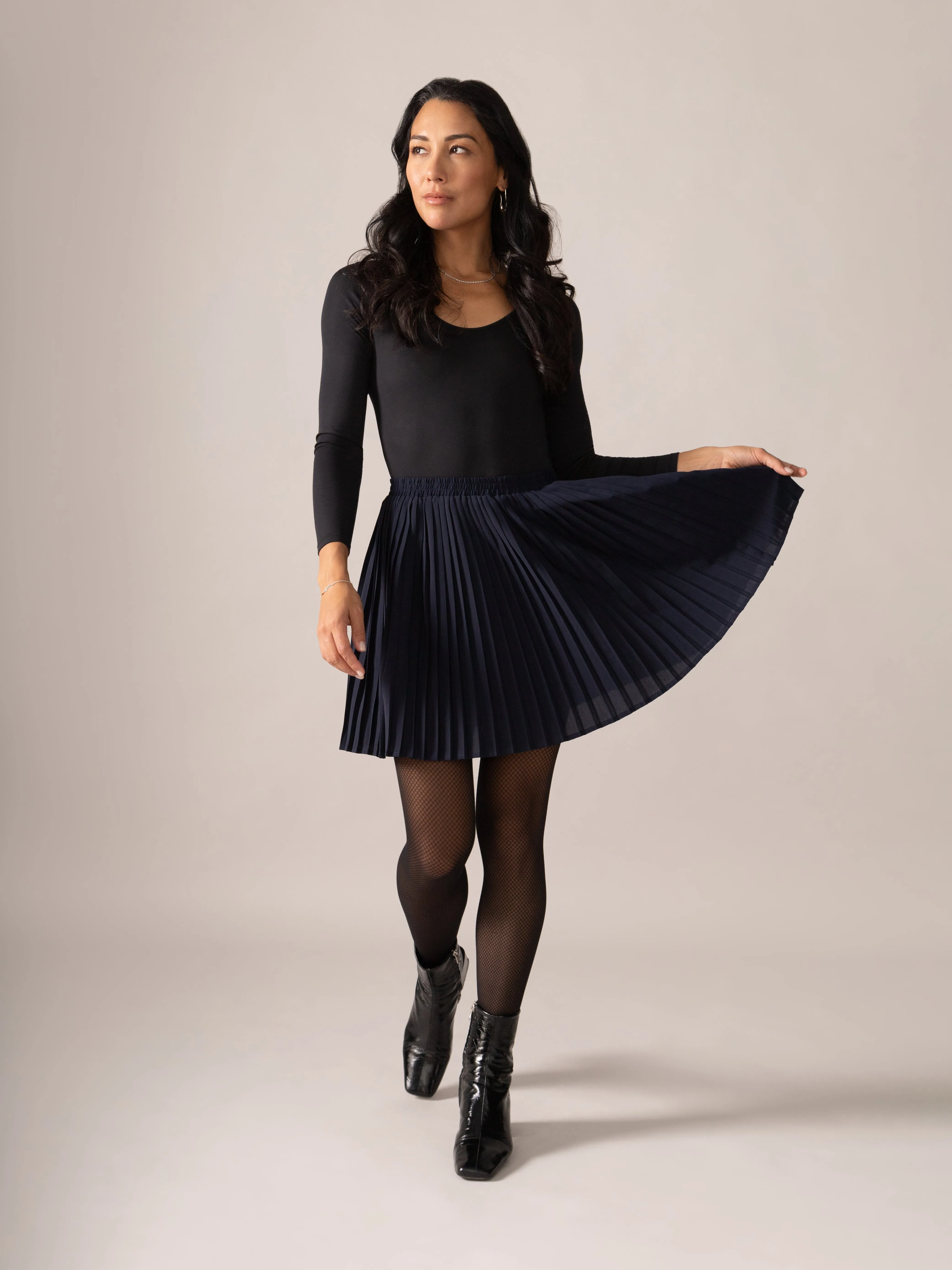 Hazel Pleated OTK Skirt in Midnight Blue