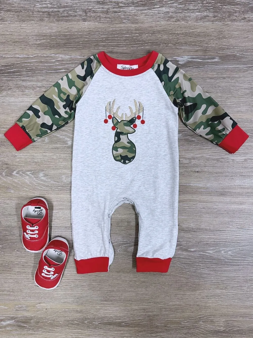 Jingle Deer Boys Camo Long Sleeve Baby Romper