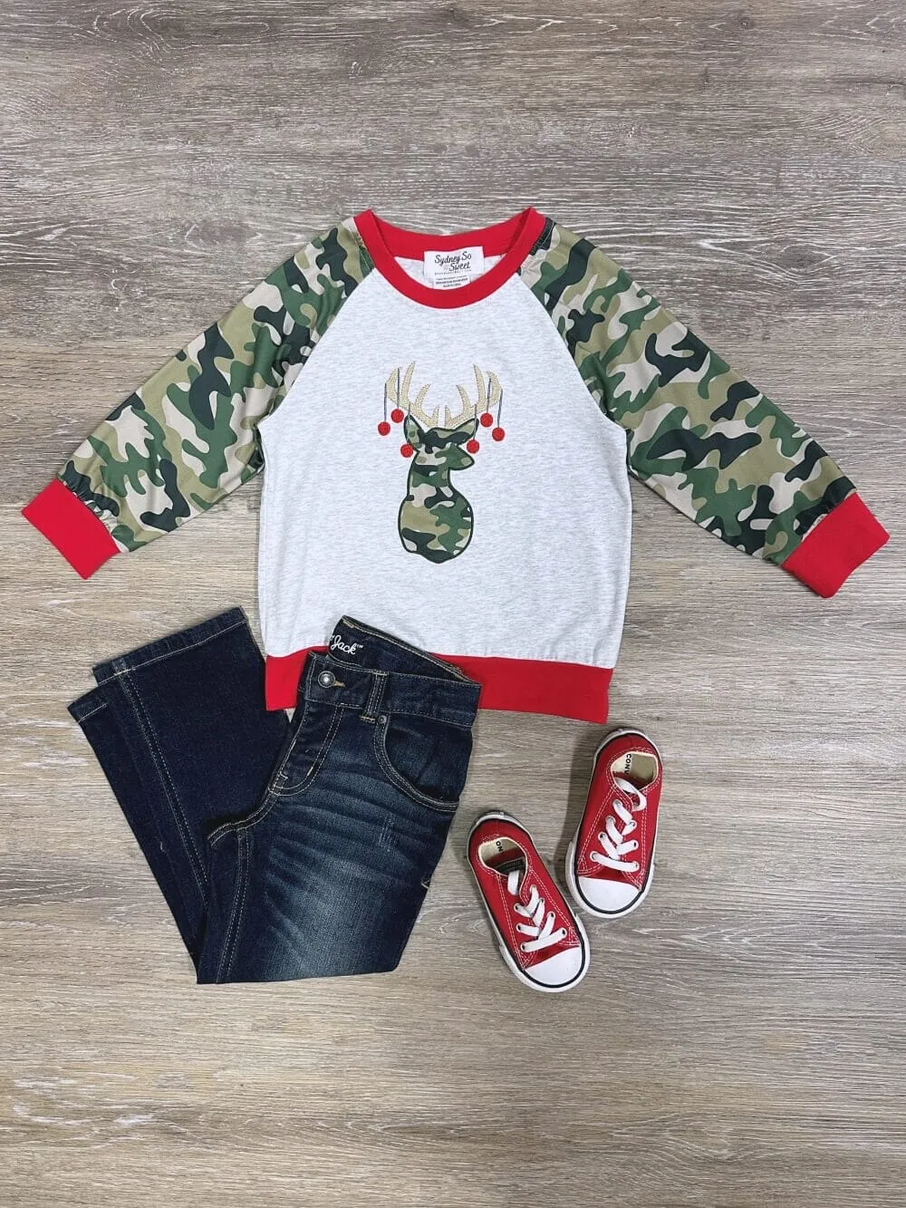 Jingle Deer Boys Camo Raglan Pullover Top