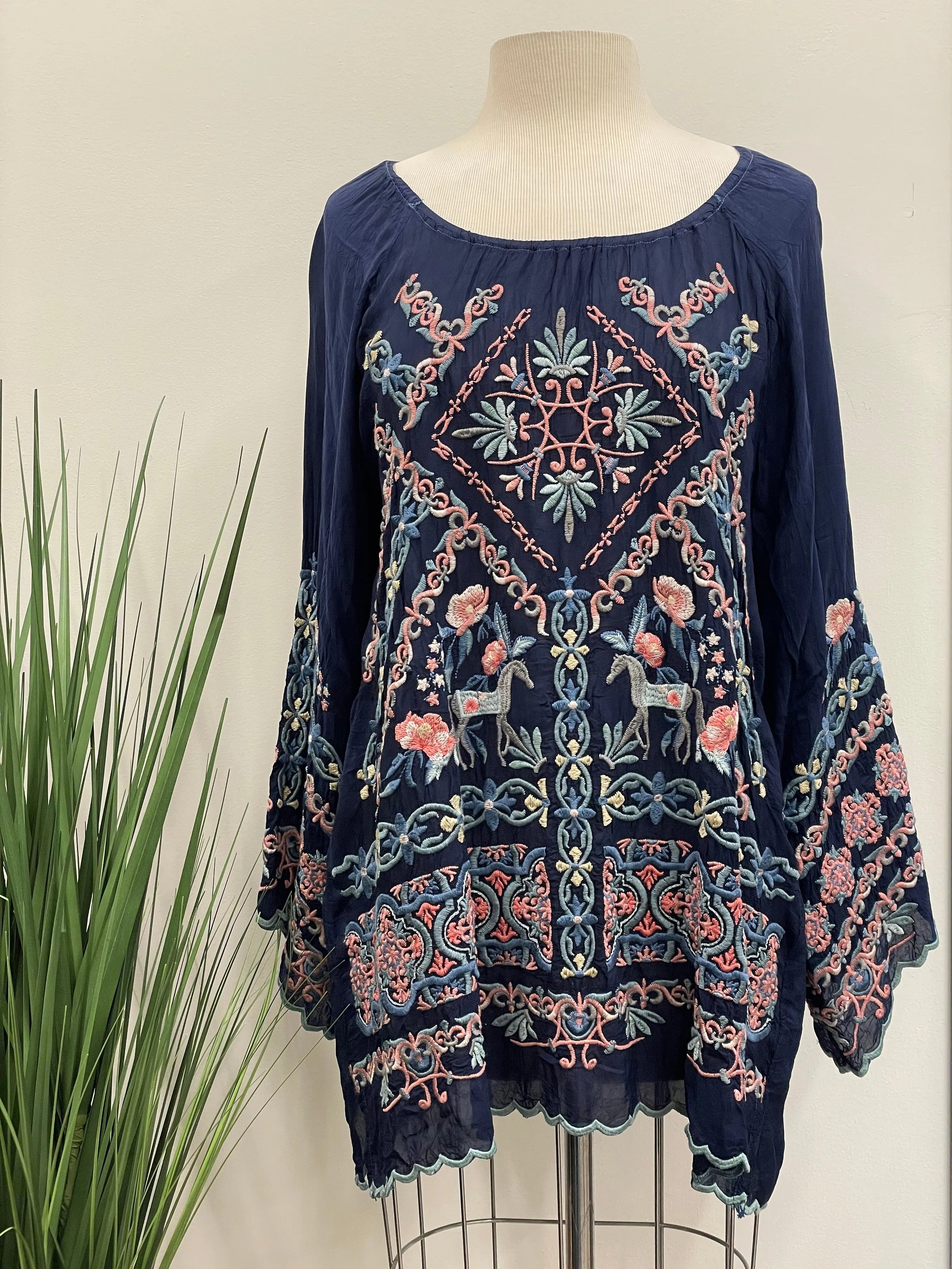 Johnny Was Lina Embroidered Tunic Top Boho Chic C24122