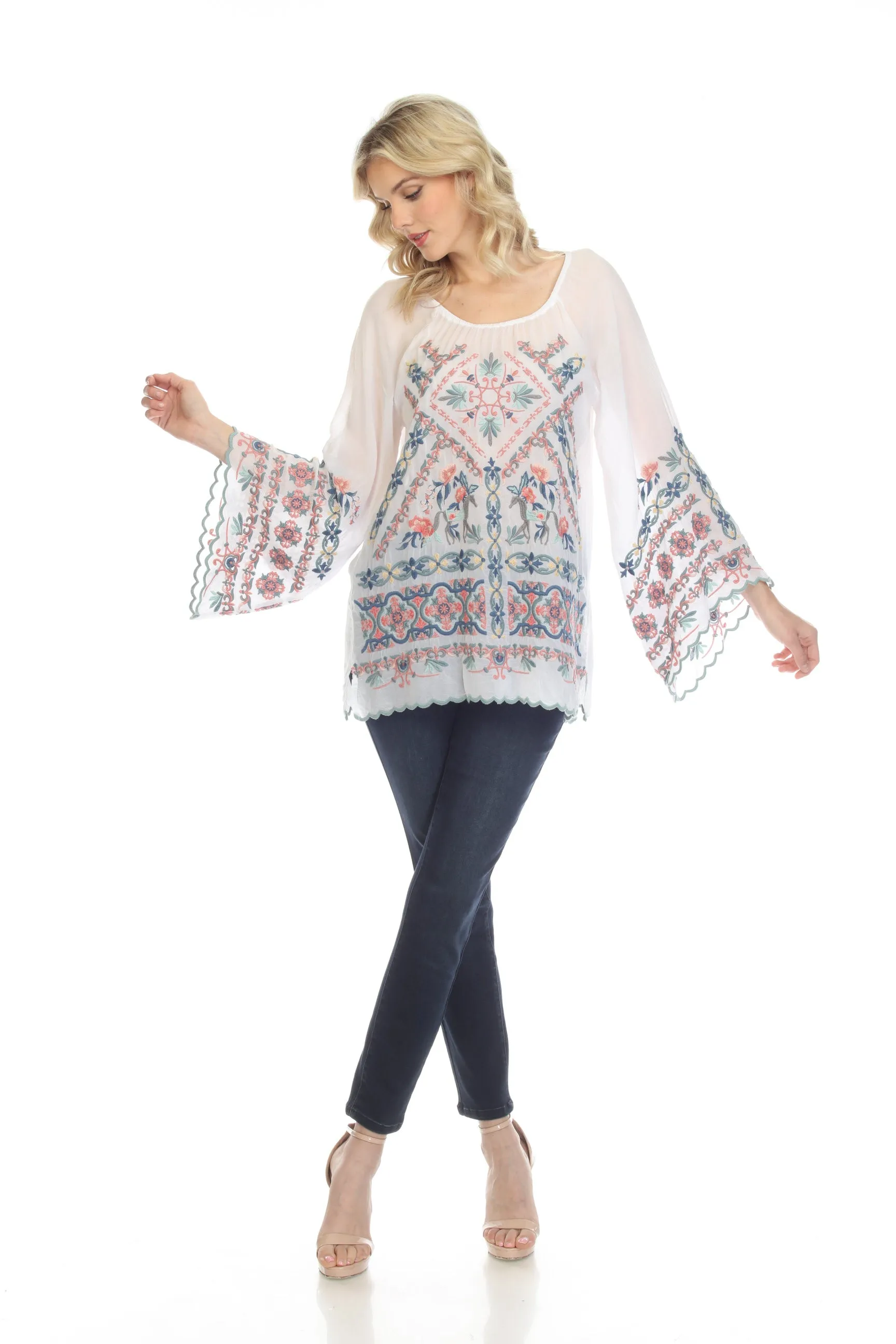 Johnny Was Lina Embroidered Tunic Top Boho Chic C24122