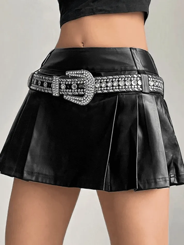 Joskaa Pleated Pu Leather Mini Skirt