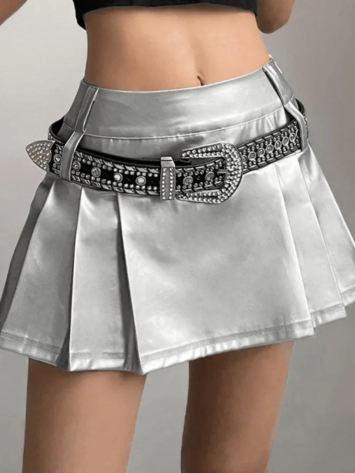 Joskaa Pleated Pu Leather Mini Skirt