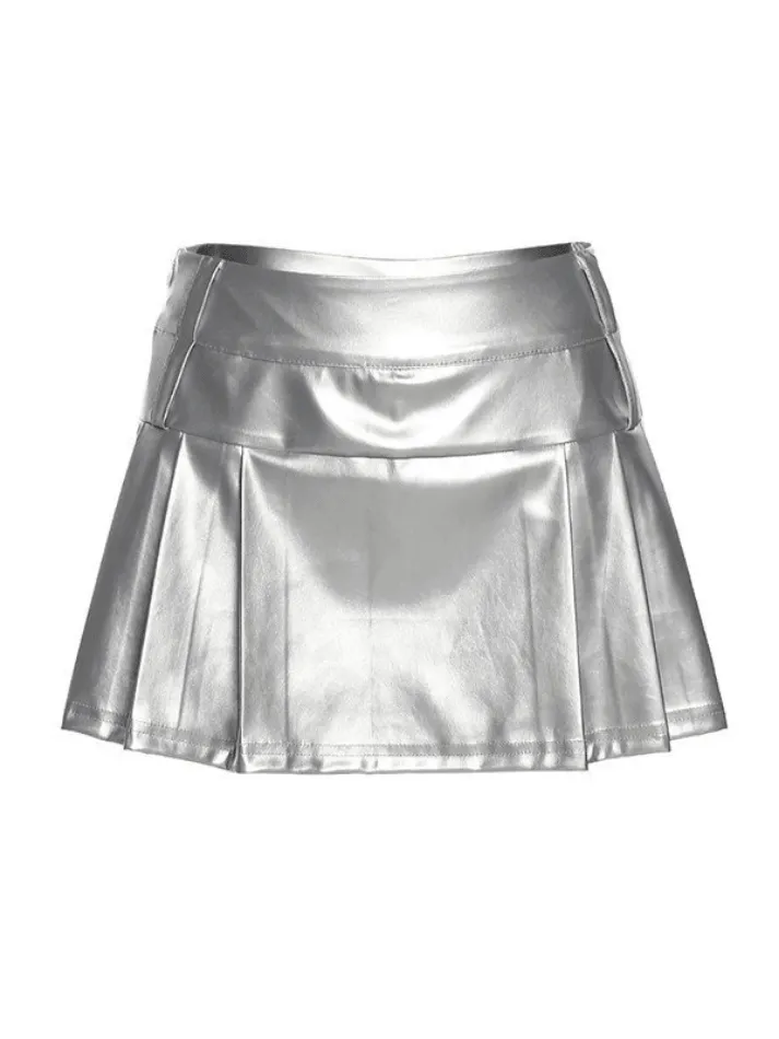 Joskaa Pleated Pu Leather Mini Skirt