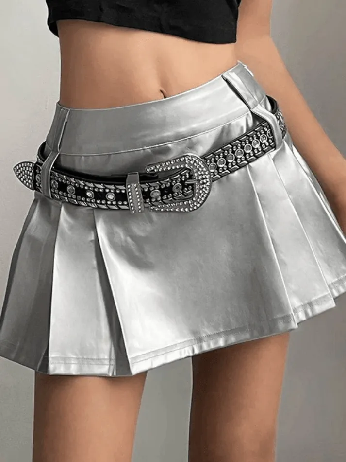 Joskaa Pleated Pu Leather Mini Skirt