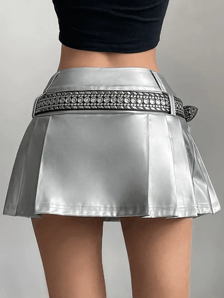 Joskaa Pleated Pu Leather Mini Skirt